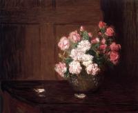 Weir, Julian Alden - Roses in a Silver Bowl on a Mahogany Table